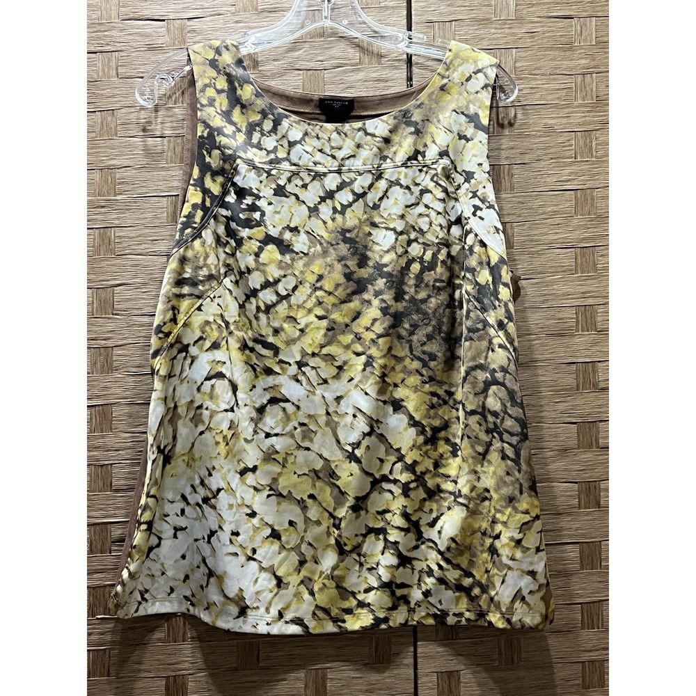 Ann Taylor Women's Dressy Tank Top Sleeveless Blouse Sz L Brown Gray Yellow VGC!